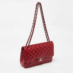 Pre Owned Chanel Red Quilted Caviar Leather Jumbo Classic Double Flap Bag