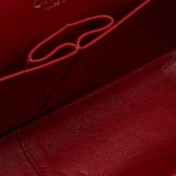 Pre Owned Chanel Red Quilted Caviar Leather Jumbo Classic Double Flap Bag