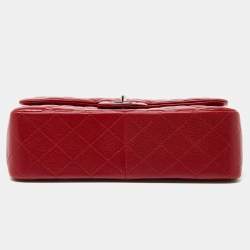 Pre Owned Chanel Red Quilted Caviar Leather Jumbo Classic Double Flap Bag