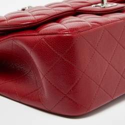Pre Owned Chanel Red Quilted Caviar Leather Jumbo Classic Double Flap Bag