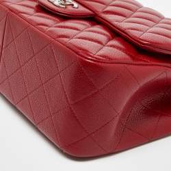 Pre Owned Chanel Red Quilted Caviar Leather Jumbo Classic Double Flap Bag