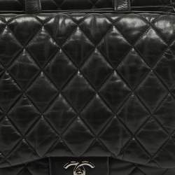 Pre Owned Chanel Black Quilted Leather Maxi 3 Flap Bag