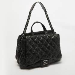 Pre Owned Chanel Black Quilted Leather Maxi 3 Flap Bag