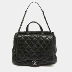 Pre Owned Chanel Black Quilted Leather Maxi 3 Flap Bag