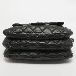 Pre Owned Chanel Black Quilted Leather Maxi 3 Flap Bag