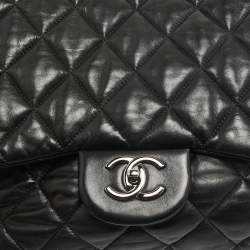 Pre Owned Chanel Black Quilted Leather Maxi 3 Flap Bag