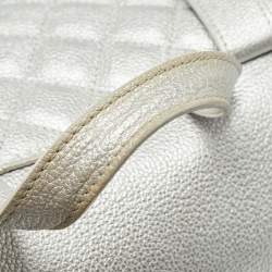 Pre Owned Chanel Silver Quilted Leather Casual Rock Airline Backpack