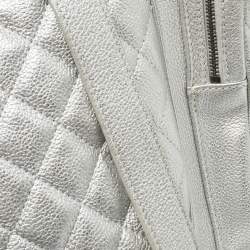 Pre Owned Chanel Silver Quilted Leather Casual Rock Airline Backpack