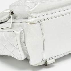 Pre Owned Chanel Silver Quilted Leather Casual Rock Airline Backpack