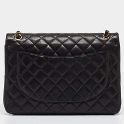 Chanel Black Quilted Lambskin Leather Maxi Classic Double Flap Bag