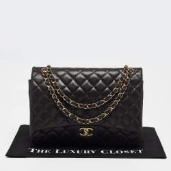 Chanel Black Quilted Lambskin Leather Maxi Classic Double Flap Bag