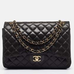 Chanel Black Quilted Lambskin Leather Maxi Classic Double Flap Bag