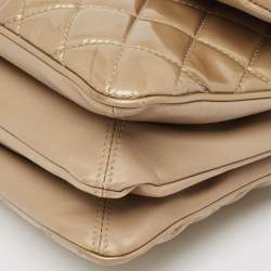 Pre Owned Chanel Beige Quilted Patent Leather 3 Classic Flap Bag