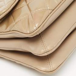 Pre Owned Chanel Beige Quilted Patent Leather 3 Classic Flap Bag