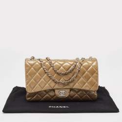 Pre Owned Chanel Beige Quilted Patent Leather 3 Classic Flap Bag