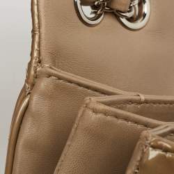 Pre Owned Chanel Beige Quilted Patent Leather 3 Classic Flap Bag