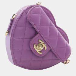 Pre Owned Chanel Purple Leather Mini CC In Love Heart Shoulder Bags