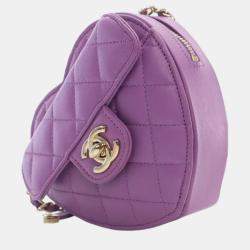 Pre Owned Chanel Purple Leather Mini CC In Love Heart Shoulder Bags