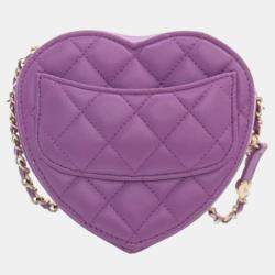 Pre Owned Chanel Purple Leather Mini CC In Love Heart Shoulder Bags