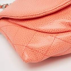 Pre Owned Chanel Orange Caviar Leather Half Moon Wallet On Chain