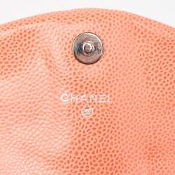 Pre Owned Chanel Orange Caviar Leather Half Moon Wallet On Chain