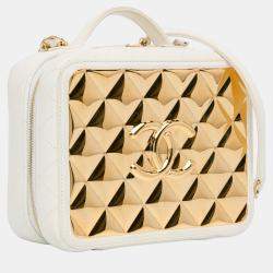 Pre Owned Chanel White Golden Plate Vanity Case