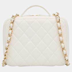 Pre Owned Chanel White Golden Plate Vanity Case