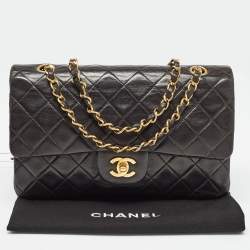 Pre Owned Chanel Black Quilted Lambskin Leather Medium Classic Double Flap Bag