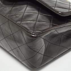 Pre Owned Chanel Black Quilted Lambskin Leather Medium Classic Double Flap Bag