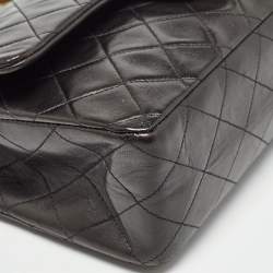 Pre Owned Chanel Black Quilted Lambskin Leather Medium Classic Double Flap Bag