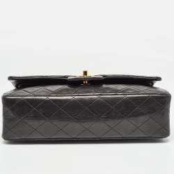 Pre Owned Chanel Black Quilted Lambskin Leather Medium Classic Double Flap Bag