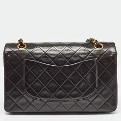 Pre Owned Chanel Black Quilted Lambskin Leather Medium Classic Double Flap Bag