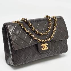 Pre Owned Chanel Black Quilted Lambskin Leather Medium Classic Double Flap Bag