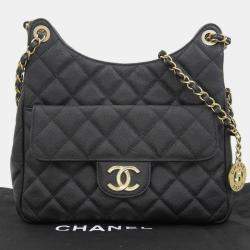 Chanel Black Caviar Quilted Wavy CC Hobo Bag