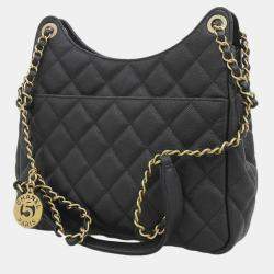 Chanel Black Caviar Quilted Wavy CC Hobo Bag