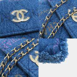 Chanel Logo Printed Quilted Fringe Denim Mood Flap Clutch with Chain 