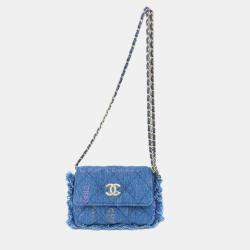 Chanel Logo Printed Quilted Fringe Denim Mood Flap Clutch with Chain 