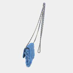 Chanel Logo Printed Quilted Fringe Denim Mood Flap Clutch with Chain 
