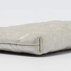 Pre Owned Chanel Grey Shimmer Nubuck Leather Camelia Embossed Chain Clutch