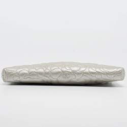 Pre Owned Chanel Grey Shimmer Nubuck Leather Camelia Embossed Chain Clutch