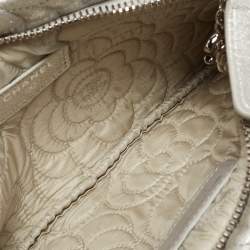 Pre Owned Chanel Grey Shimmer Nubuck Leather Camelia Embossed Chain Clutch