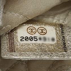Pre Owned Chanel Grey Shimmer Nubuck Leather Camelia Embossed Chain Clutch