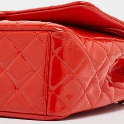 Chanel Orange Quilted Patent Leather Maxi Classic Double Flap Bag