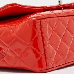 Chanel Orange Quilted Patent Leather Maxi Classic Double Flap Bag