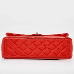 Chanel Orange Quilted Patent Leather Maxi Classic Double Flap Bag