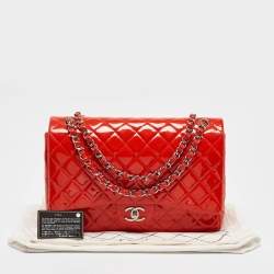 Chanel Orange Quilted Patent Leather Maxi Classic Double Flap Bag