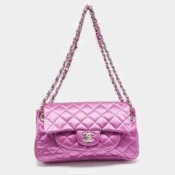 Pre Owned Chanel Purple Quilted Satin Classic Accordion Shoulder Bag