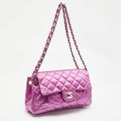 Pre Owned Chanel Purple Quilted Satin Classic Accordion Shoulder Bag