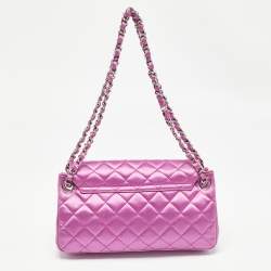 Pre Owned Chanel Purple Quilted Satin Classic Accordion Shoulder Bag