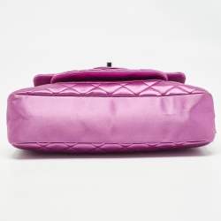 Pre Owned Chanel Purple Quilted Satin Classic Accordion Shoulder Bag
